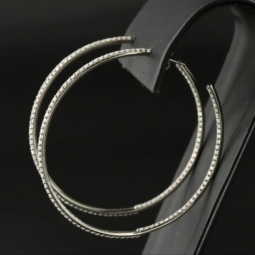 Sheryl Lowe Sterling inside out Diamond half hoops Earrings - Picture 3 of 5